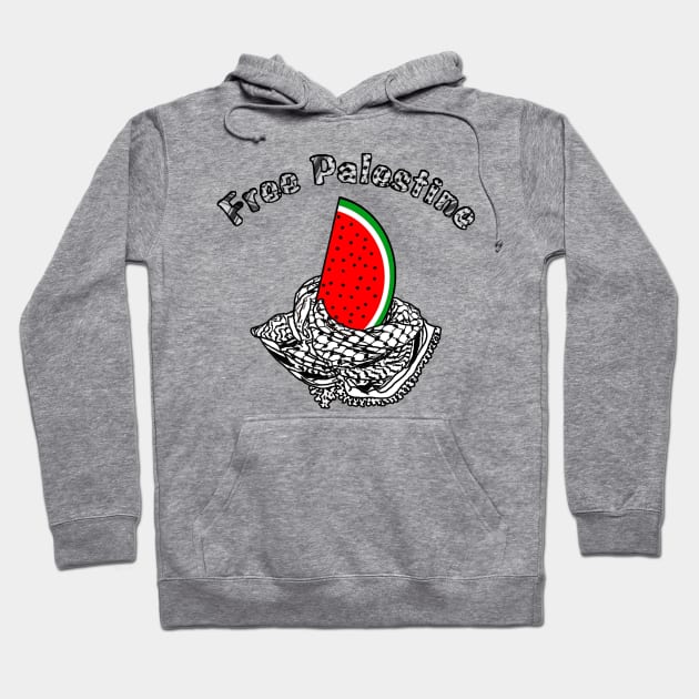 Free Palestine Watermelon Keffiyeh - Keffiyeh Text - Front Hoodie by SubversiveWare